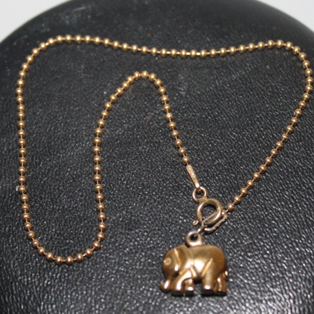 14K Over 925 Sterling Beaded Lucky Elephant Charm Pendant Bracelet